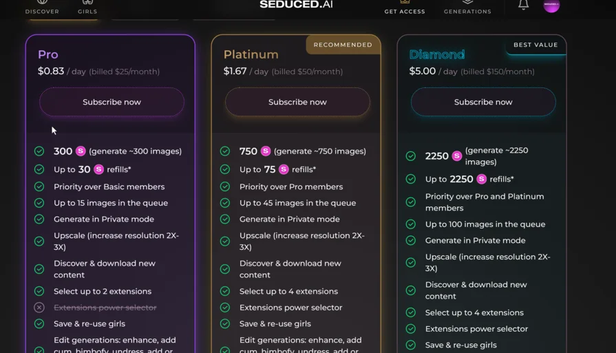 Seduced AI Pricing Structure