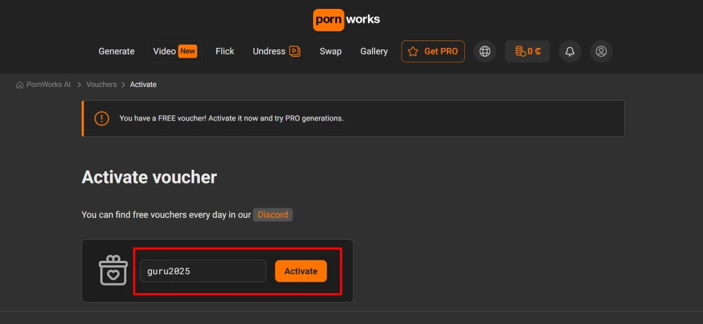 Activate Pornworks AI coupon code and collect Free Credits