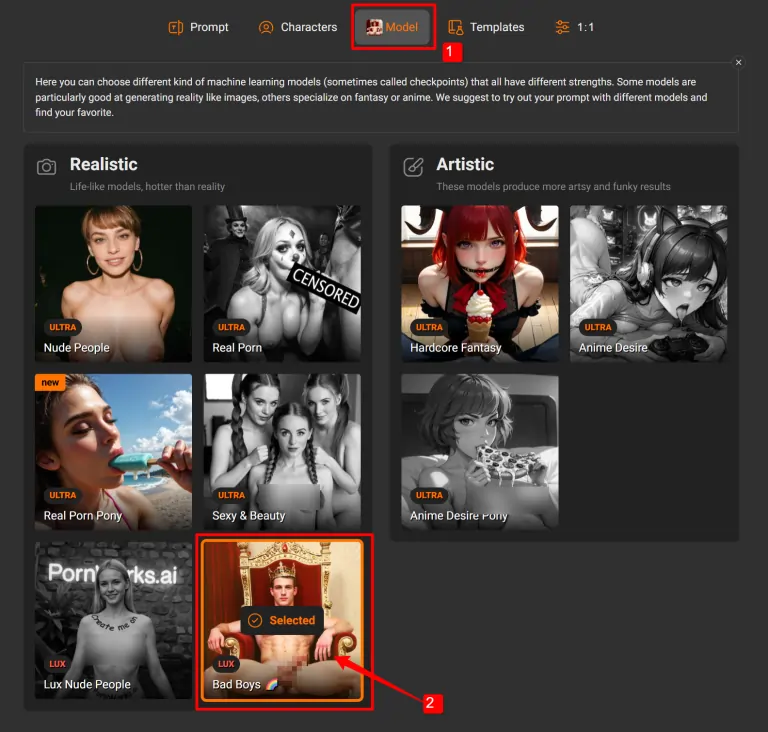 Choosing PornWorks Bad Boys XL model for AI Gay Porn Creation
