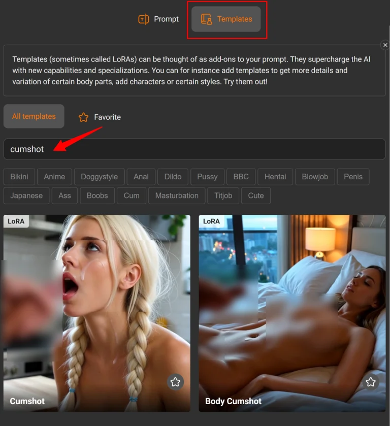 PornWorks AI LoRAs and Templates for AI Cumshot Gererations