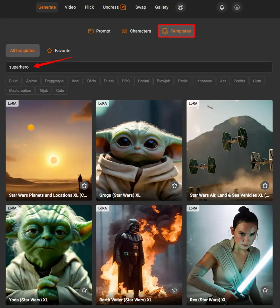 PornWorks AI Superhero templates for Celebrity Heroes